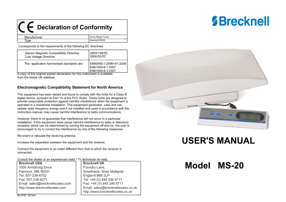 Salter Brecknell MS20 (Rev B) User Manual | 2 pages