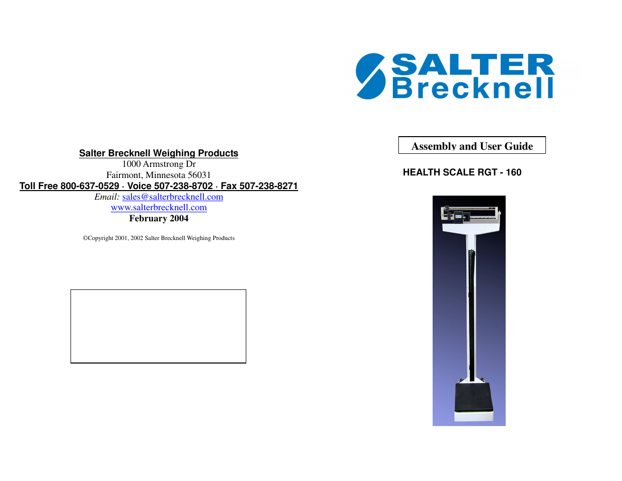 Salter Brecknell RGT160 User Manual | 8 pages