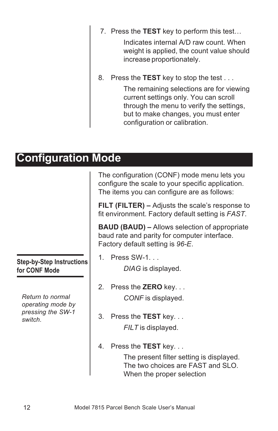 Configuration mode | Salter Brecknell 7815 / 7815R User Manual | Page 12 / 24