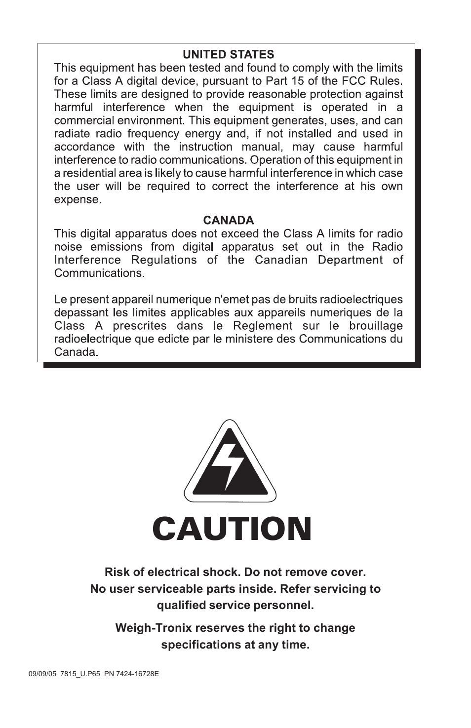 Caution | Salter Brecknell 7815 / 7815R User Manual | Page 2 / 24