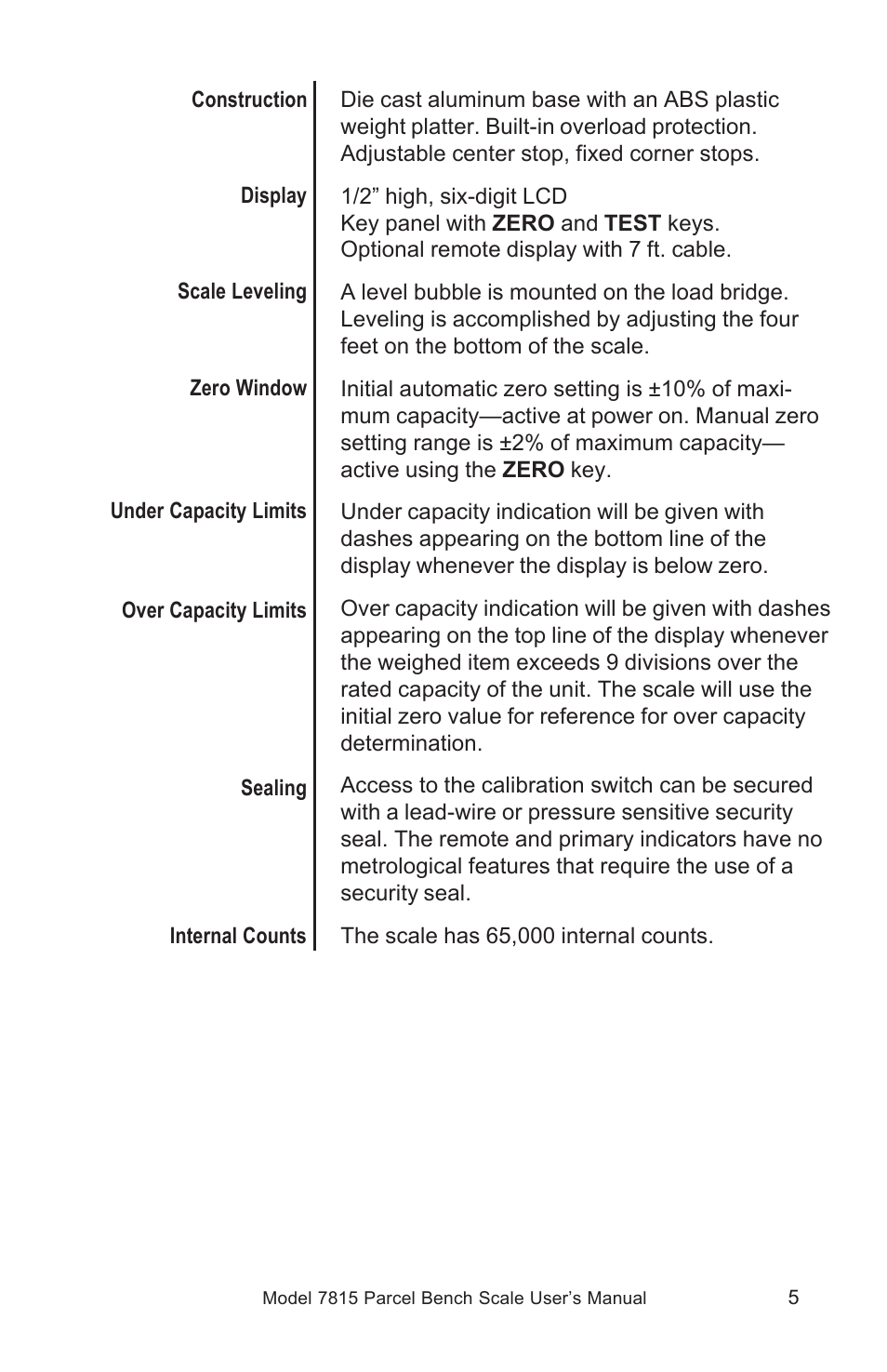 Salter Brecknell 7815 / 7815R User Manual | Page 5 / 24