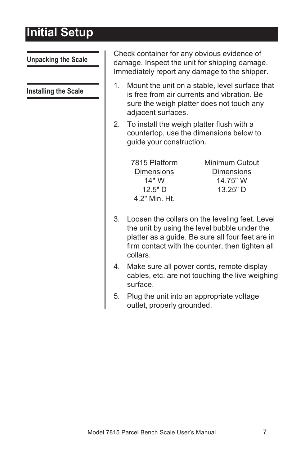 Initial setup | Salter Brecknell 7815 / 7815R User Manual | Page 7 / 24