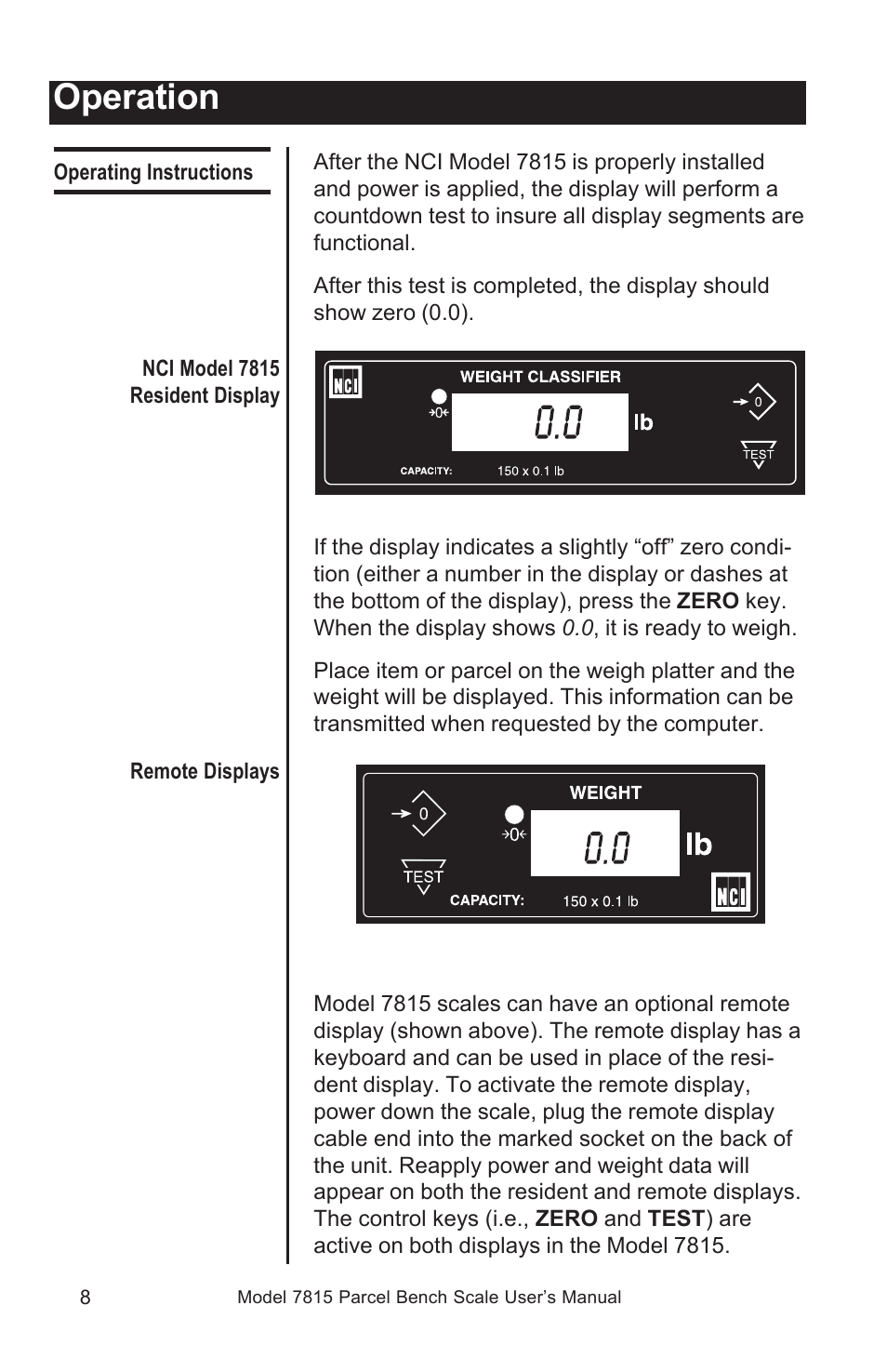 Operation | Salter Brecknell 7815 / 7815R User Manual | Page 8 / 24
