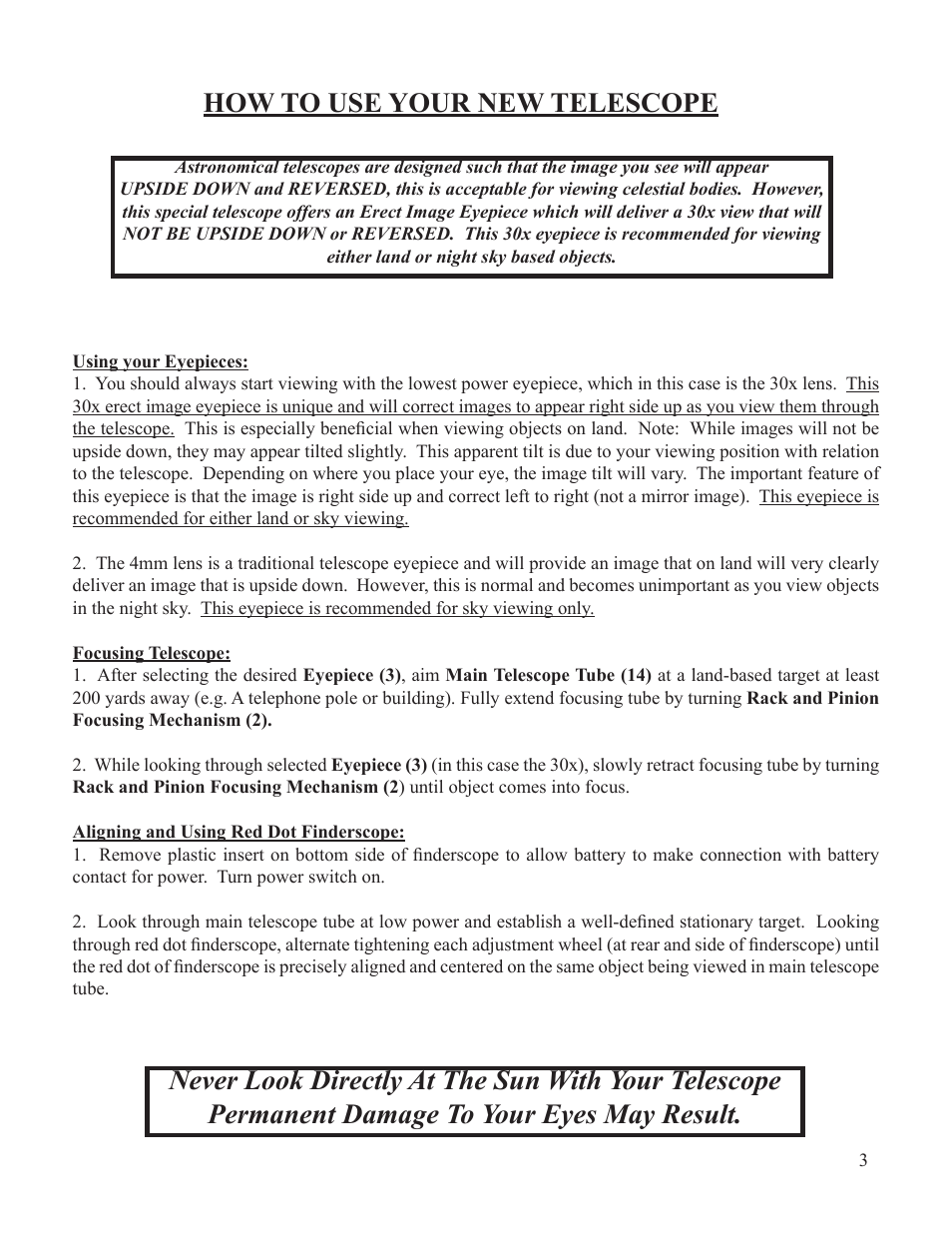 How to use your new telescope | Bushnell 3" REFLECTOR User Manual | Page 3 / 8