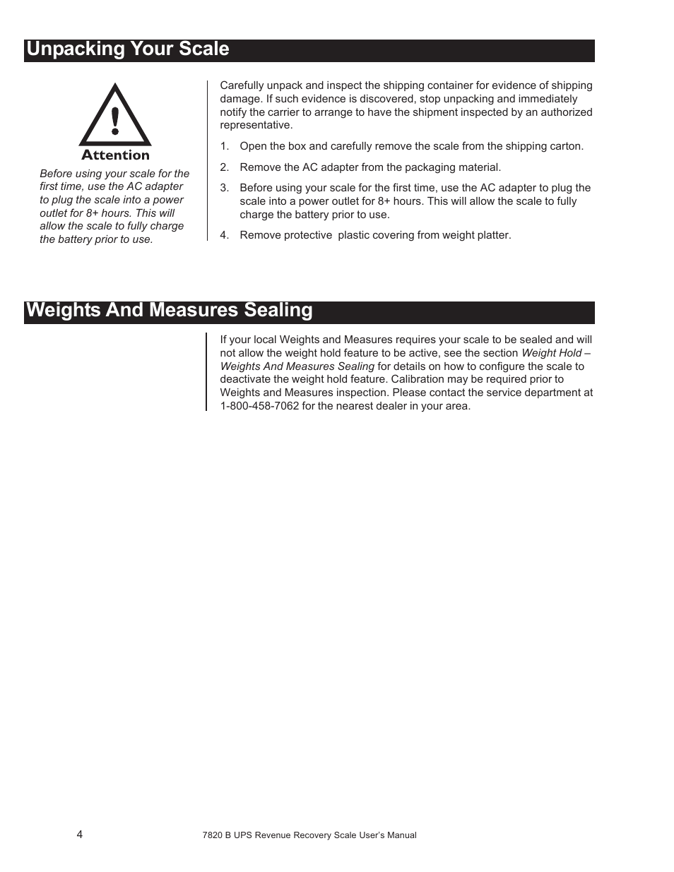 Unpacking your scale weights and measures sealing | Salter Brecknell 7820B User Manual | Page 4 / 12