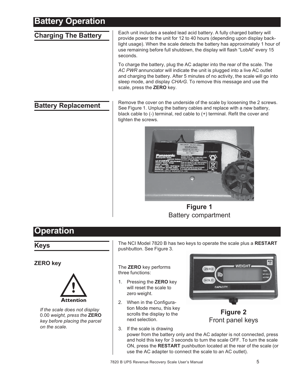 Operation, Battery operation | Salter Brecknell 7820B User Manual | Page 5 / 12