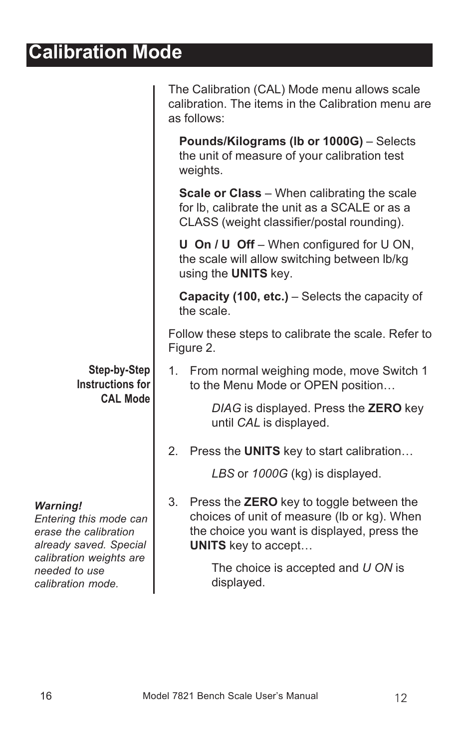 Calibration mode | Salter Brecknell 7821 User Manual | Page 16 / 28