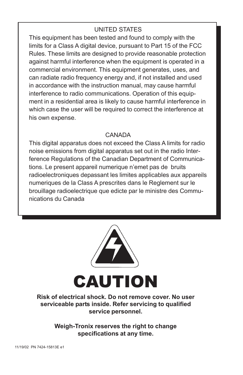 Caution | Salter Brecknell 7821 User Manual | Page 2 / 28