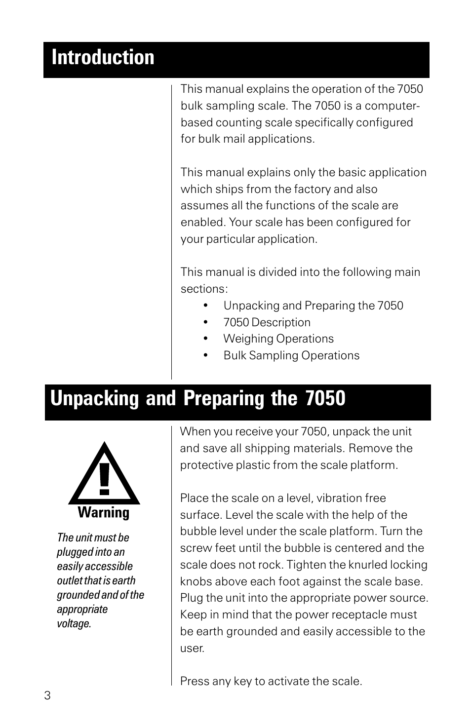 Introduction unpacking and preparing the 7050 | Salter Brecknell 7050 User Manual | Page 6 / 18