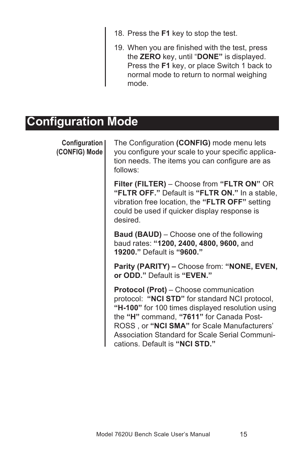 Configuration mode | Salter Brecknell 7620U User Manual | Page 15 / 32