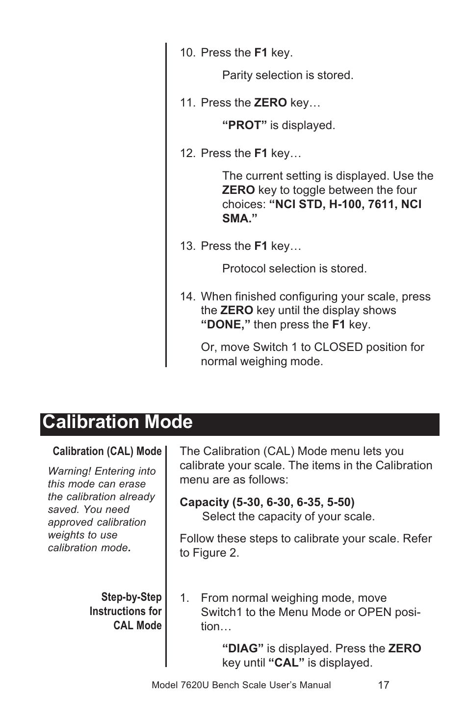 Calibration mode | Salter Brecknell 7620U User Manual | Page 17 / 32