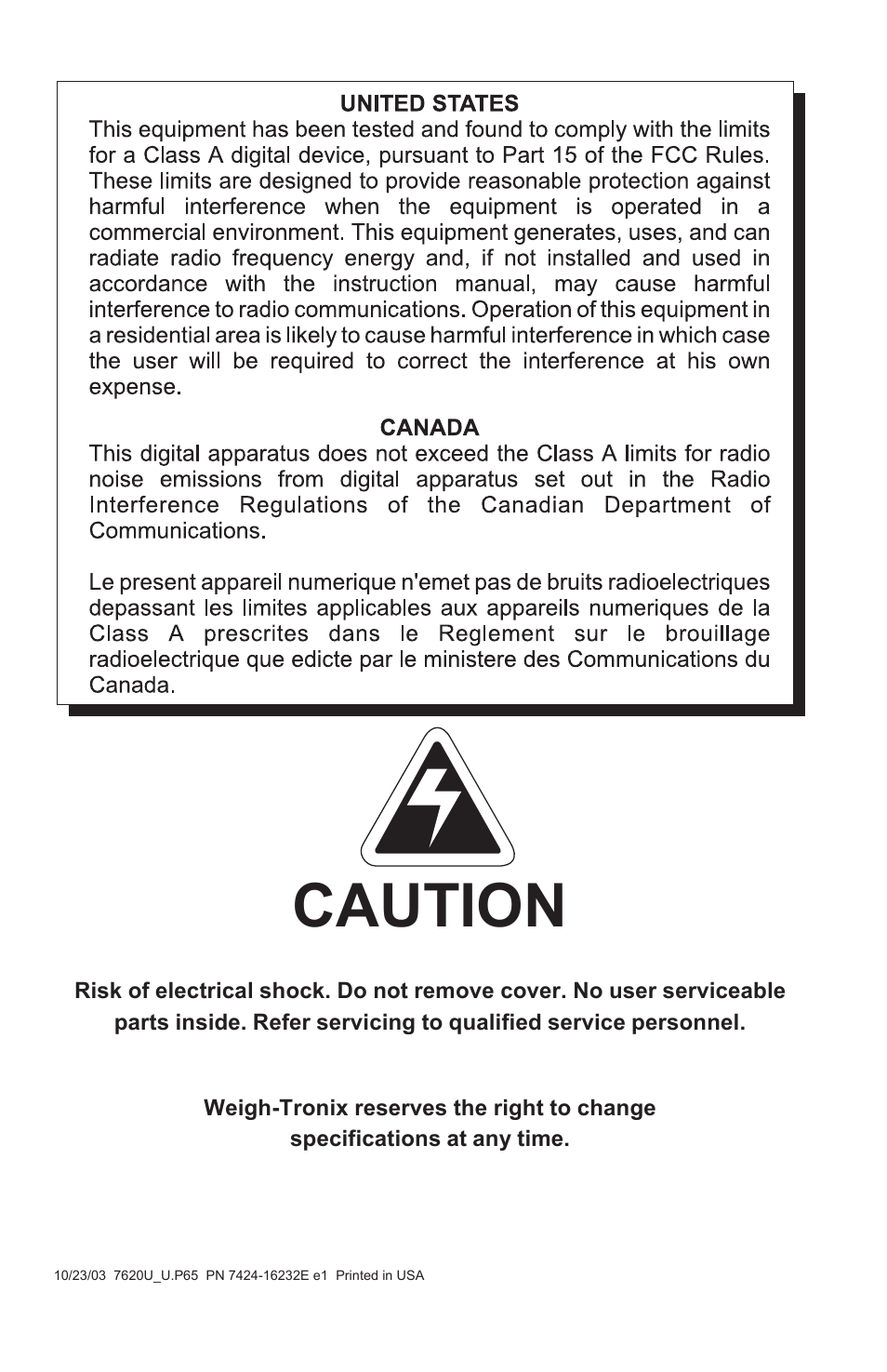 Caution | Salter Brecknell 7620U User Manual | Page 2 / 32