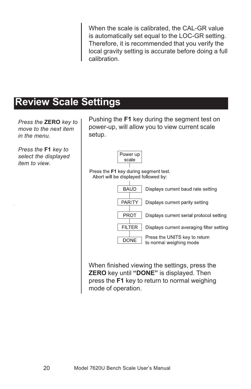 Review scale settings | Salter Brecknell 7620U User Manual | Page 20 / 32