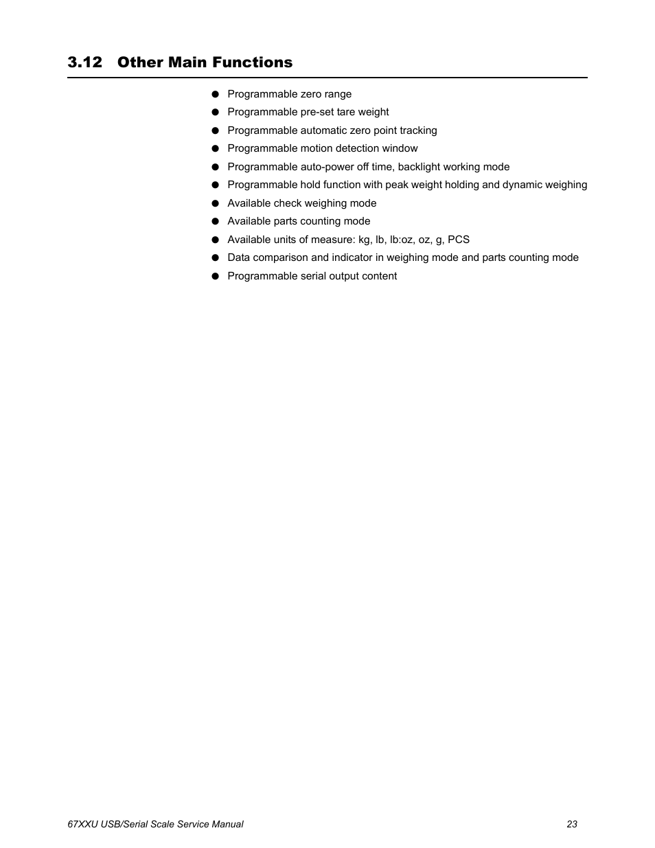 12 other main functions, Other main functions | Salter Brecknell 6700U Series (USB) User Manual | Page 23 / 85