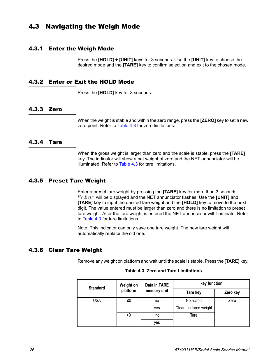 3 navigating the weigh mode, 1 enter the weigh mode, 2 enter or exit the hold mode | 3 zero, 4 tare, 5 preset tare weight, 6 clear tare weight, Navigating the weigh mode | Salter Brecknell 6700U Series (USB) User Manual | Page 26 / 85