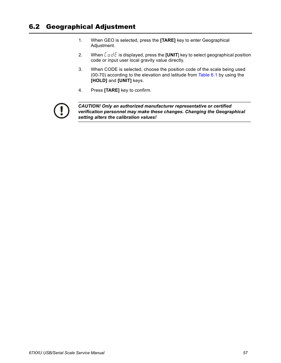 2 geographical adjustment, Geographical adjustment | Salter Brecknell 6700U Series (USB) User Manual | Page 57 / 85