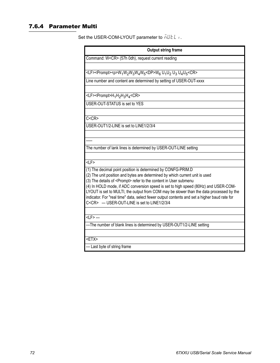 4 parameter multi, Parameter multi | Salter Brecknell 6700U Series (USB) User Manual | Page 72 / 85