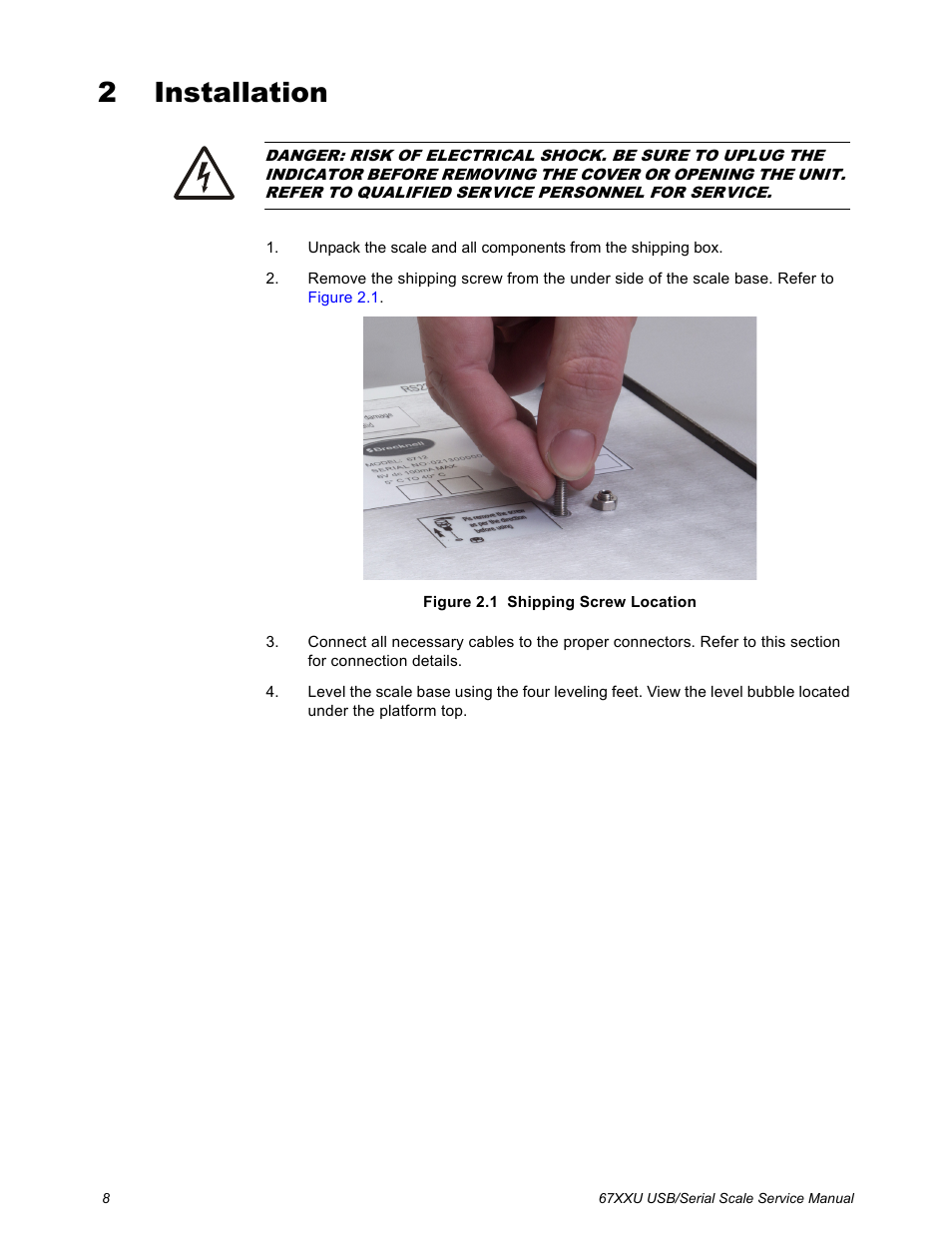 2 installation, Chapter 2 installation | Salter Brecknell 6700U Series (USB) User Manual | Page 8 / 85