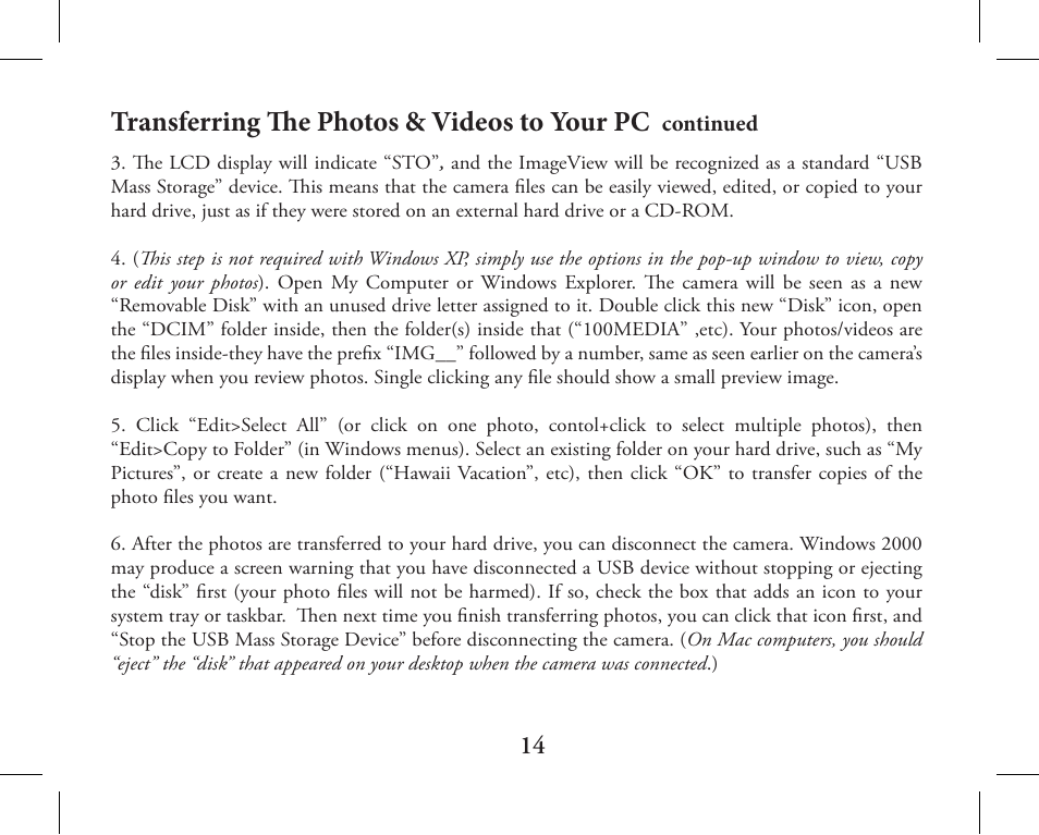 Transferring the photos & videos to your pc | Bushnell 11-1027 User Manual | Page 14 / 102