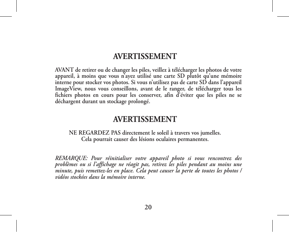 Avertissement | Bushnell 11-1027 User Manual | Page 20 / 102