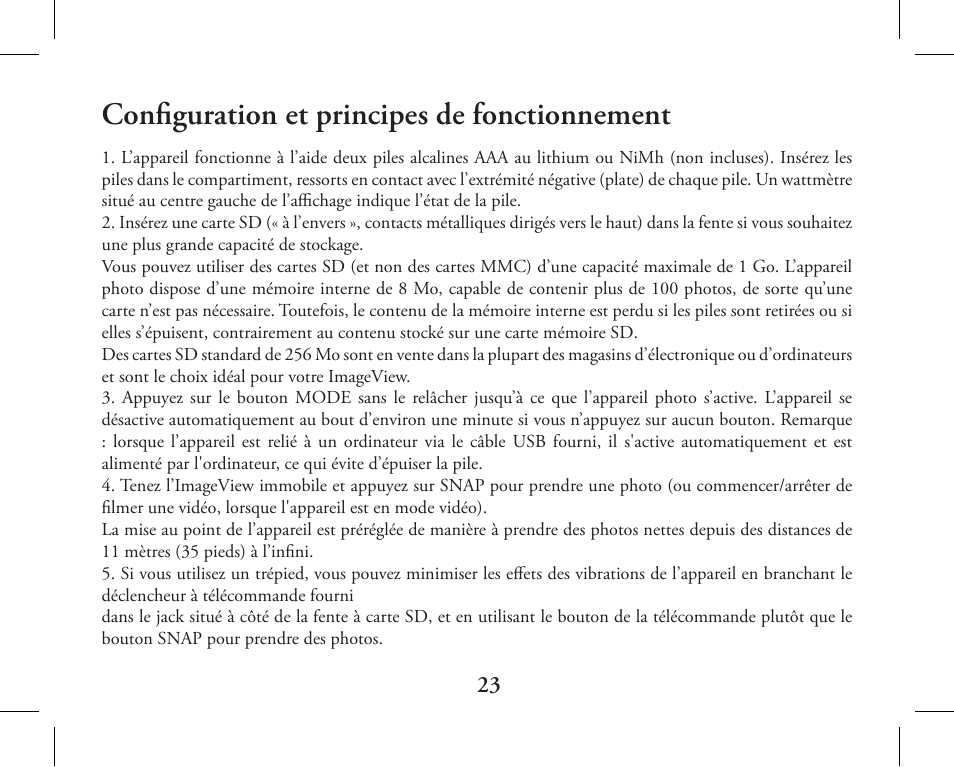 Configuration et principes de fonctionnement | Bushnell 11-1027 User Manual | Page 23 / 102