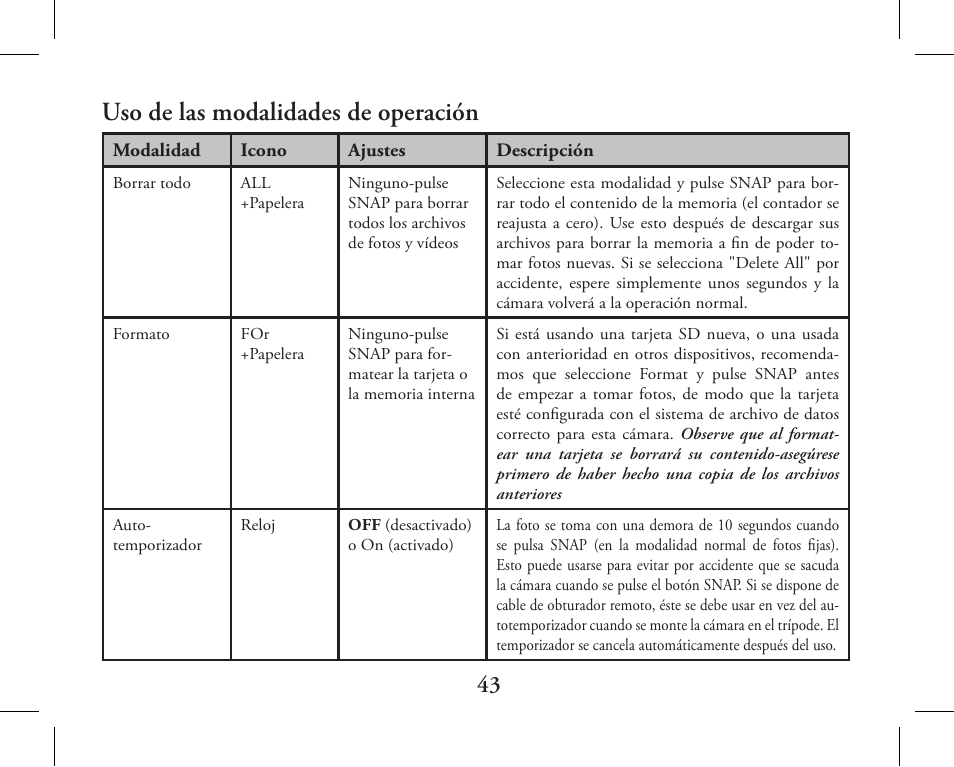 Uso de las modalidades de operación | Bushnell 11-1027 User Manual | Page 43 / 102