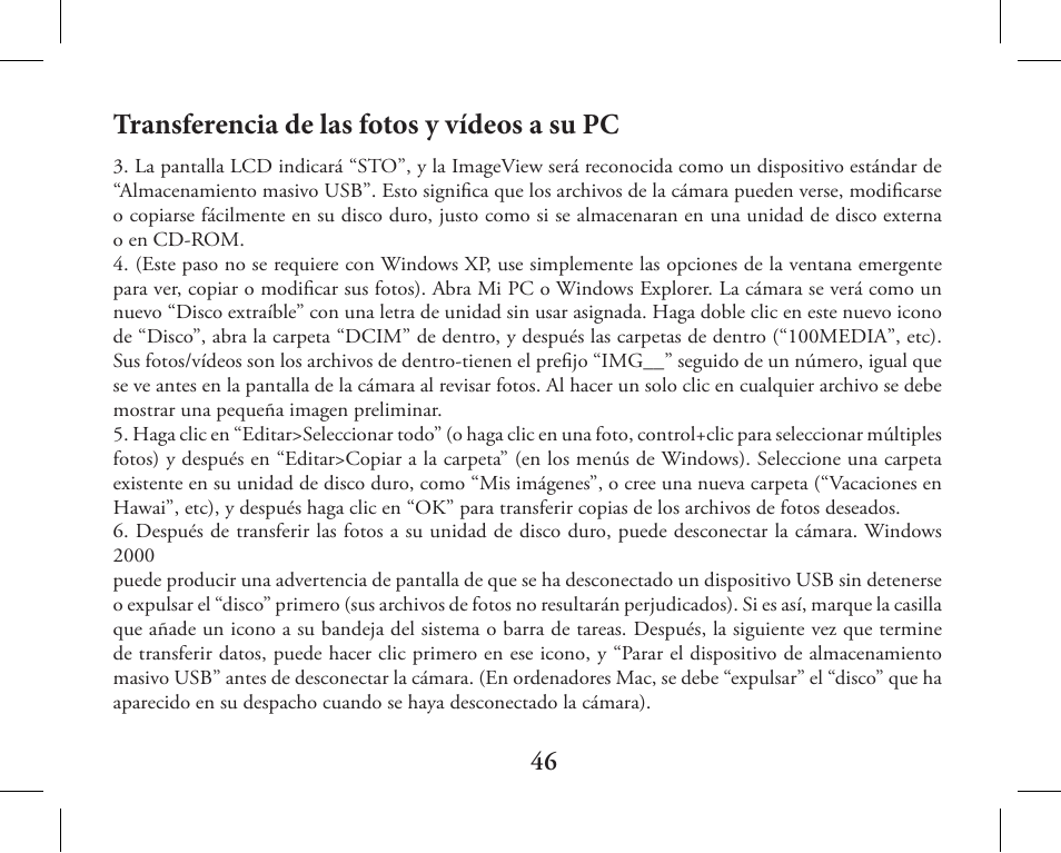Transferencia de las fotos y vídeos a su pc | Bushnell 11-1027 User Manual | Page 46 / 102