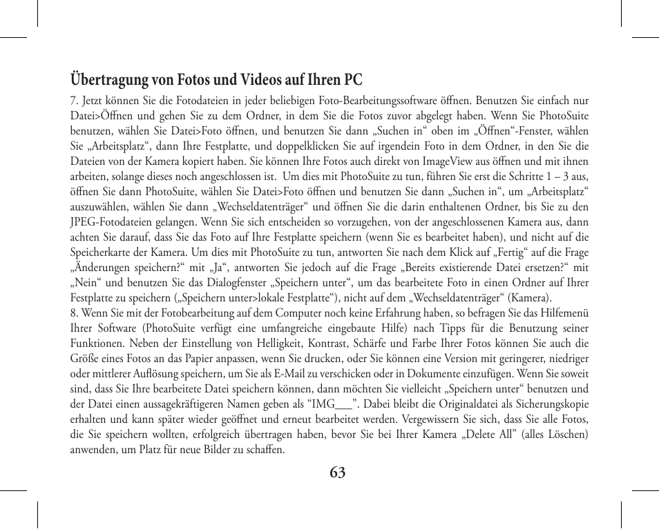 Übertragung von fotos und videos auf ihren pc | Bushnell 11-1027 User Manual | Page 63 / 102