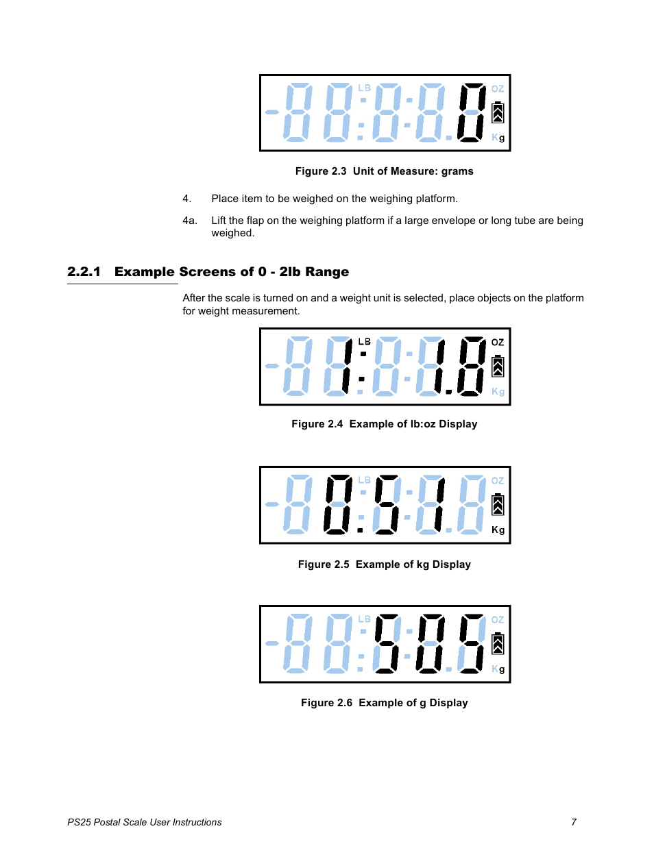 1 example screens of 0 - 2lb range, Example screens of 0 - 2lb range | Salter Brecknell PS25 User Manual | Page 9 / 14