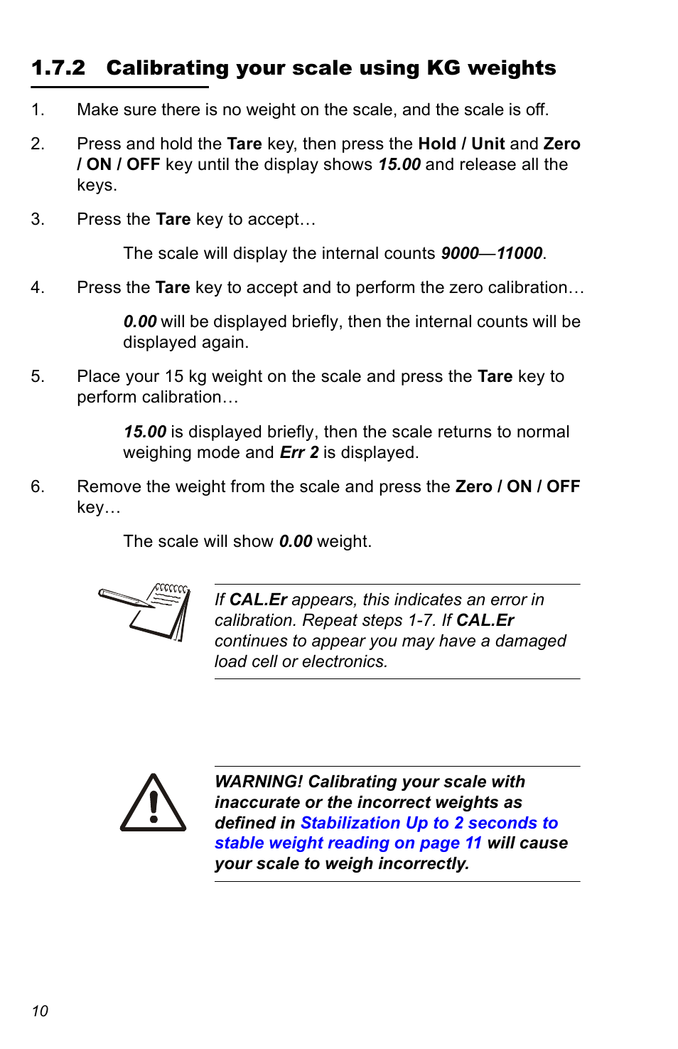 2 calibrating your scale using kg weights | Salter Brecknell 335 User Manual | Page 10 / 12