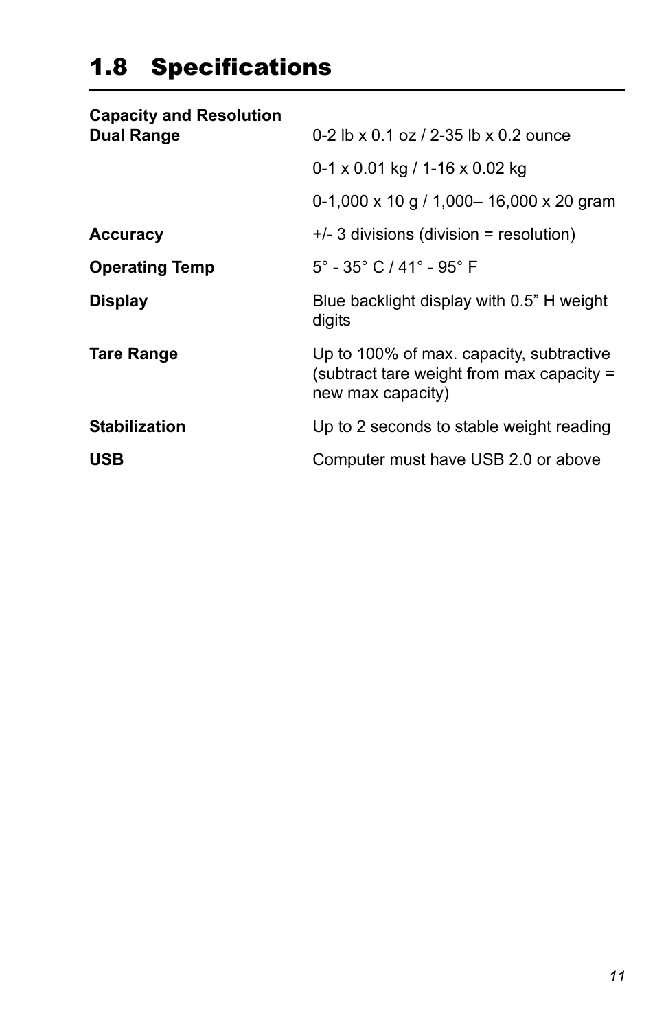 8 specifications | Salter Brecknell 335 User Manual | Page 11 / 12