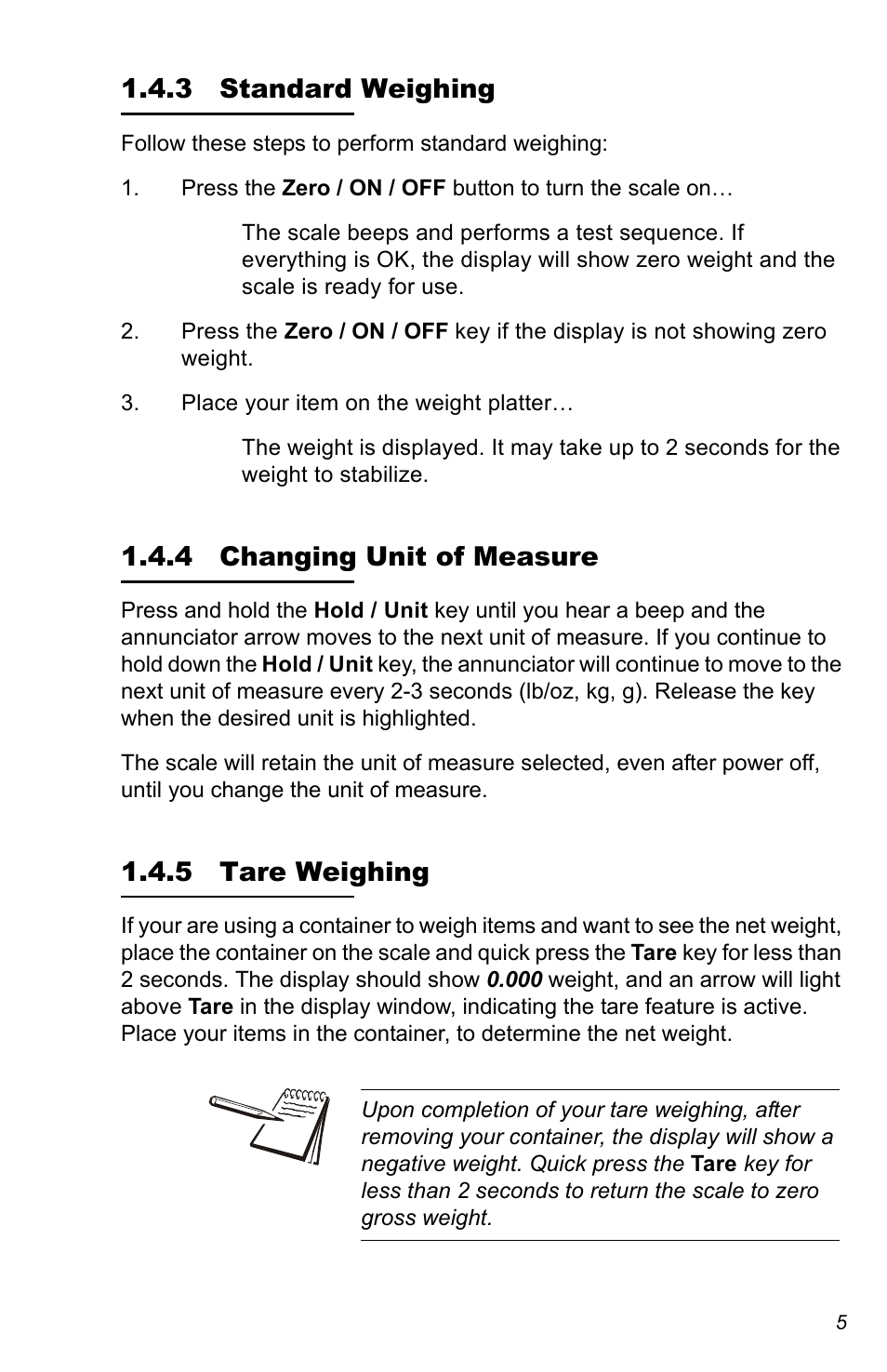 3 standard weighing, 4 changing unit of measure, 5 tare weighing | Salter Brecknell 335 User Manual | Page 5 / 12