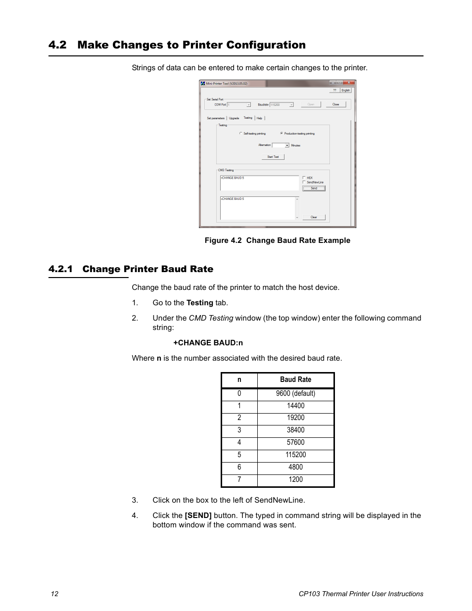 2 make changes to printer configuration, 1 change printer baud rate, Make changes to printer configuration | Change printer baud rate | Salter Brecknell CP103 User Manual | Page 14 / 27