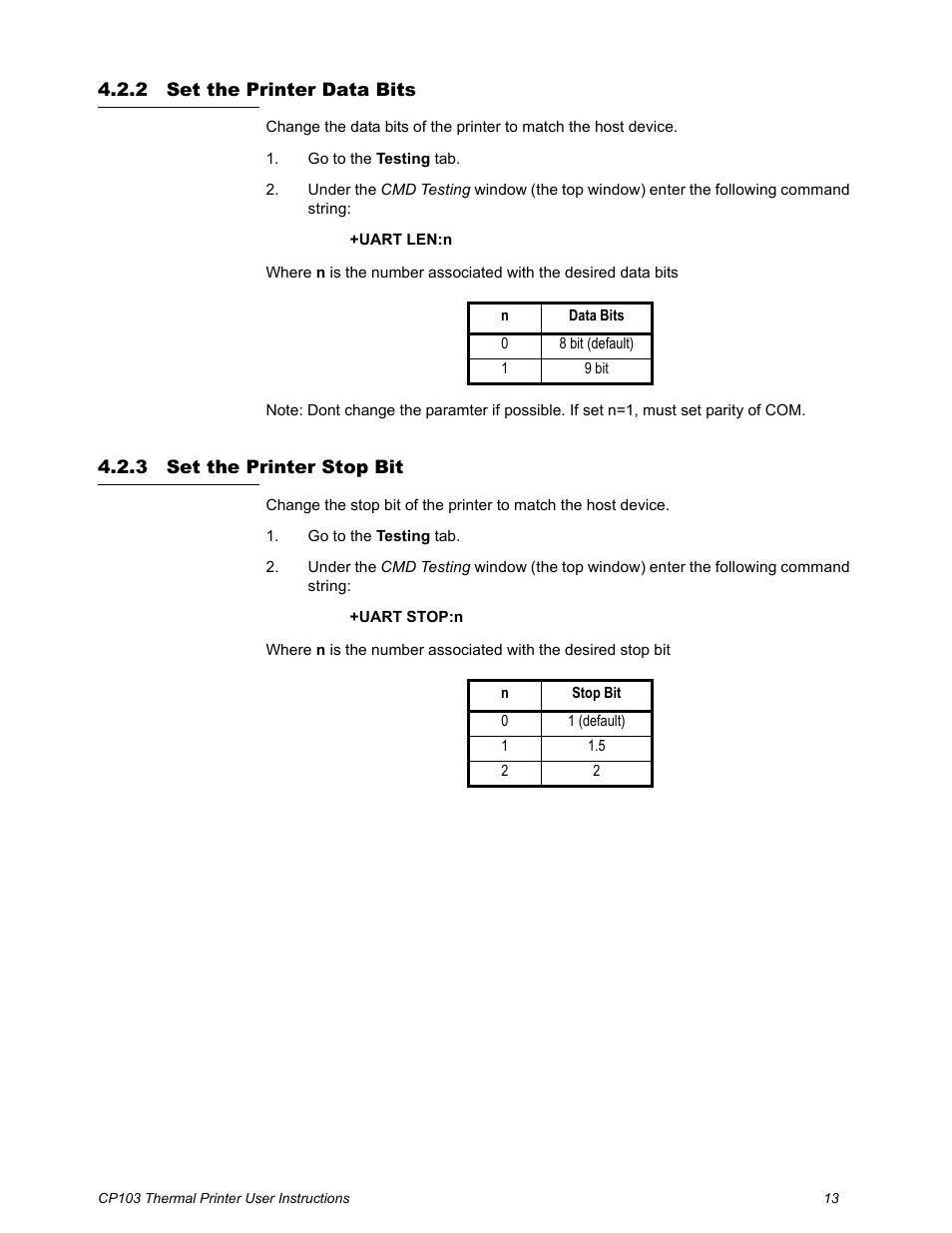 2 set the printer data bits, 3 set the printer stop bit, Set the printer data bits set the printer stop bit | Salter Brecknell CP103 User Manual | Page 15 / 27