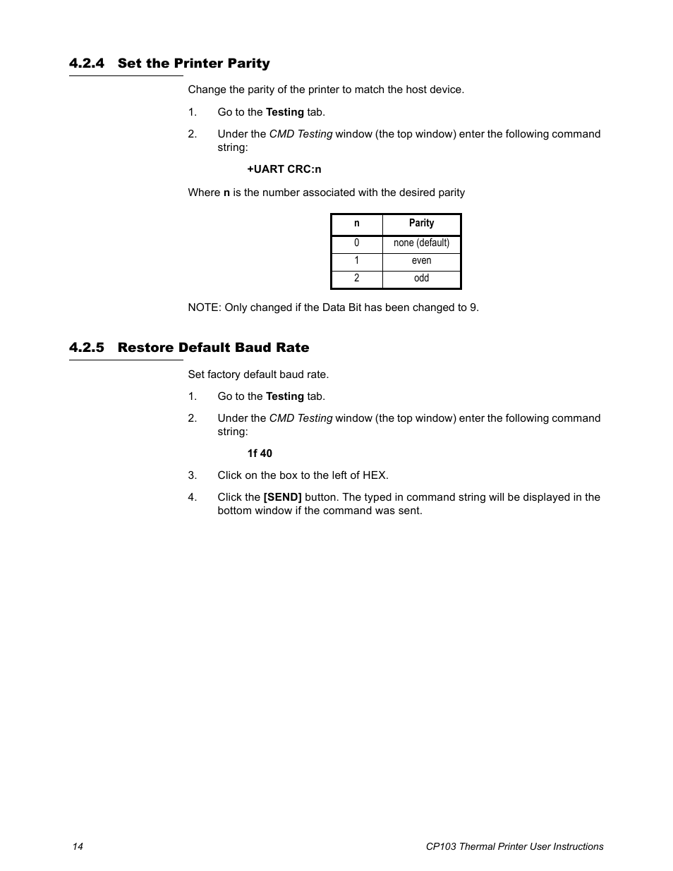 4 set the printer parity, 5 restore default baud rate, Set the printer parity restore default baud rate | Salter Brecknell CP103 User Manual | Page 16 / 27