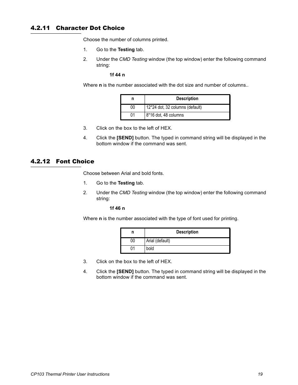 11 character dot choice, 12 font choice, Character dot choice font choice | Salter Brecknell CP103 User Manual | Page 21 / 27