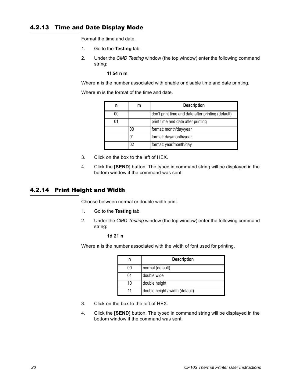 13 time and date display mode, 14 print height and width, Time and date display mode print height and width | Salter Brecknell CP103 User Manual | Page 22 / 27