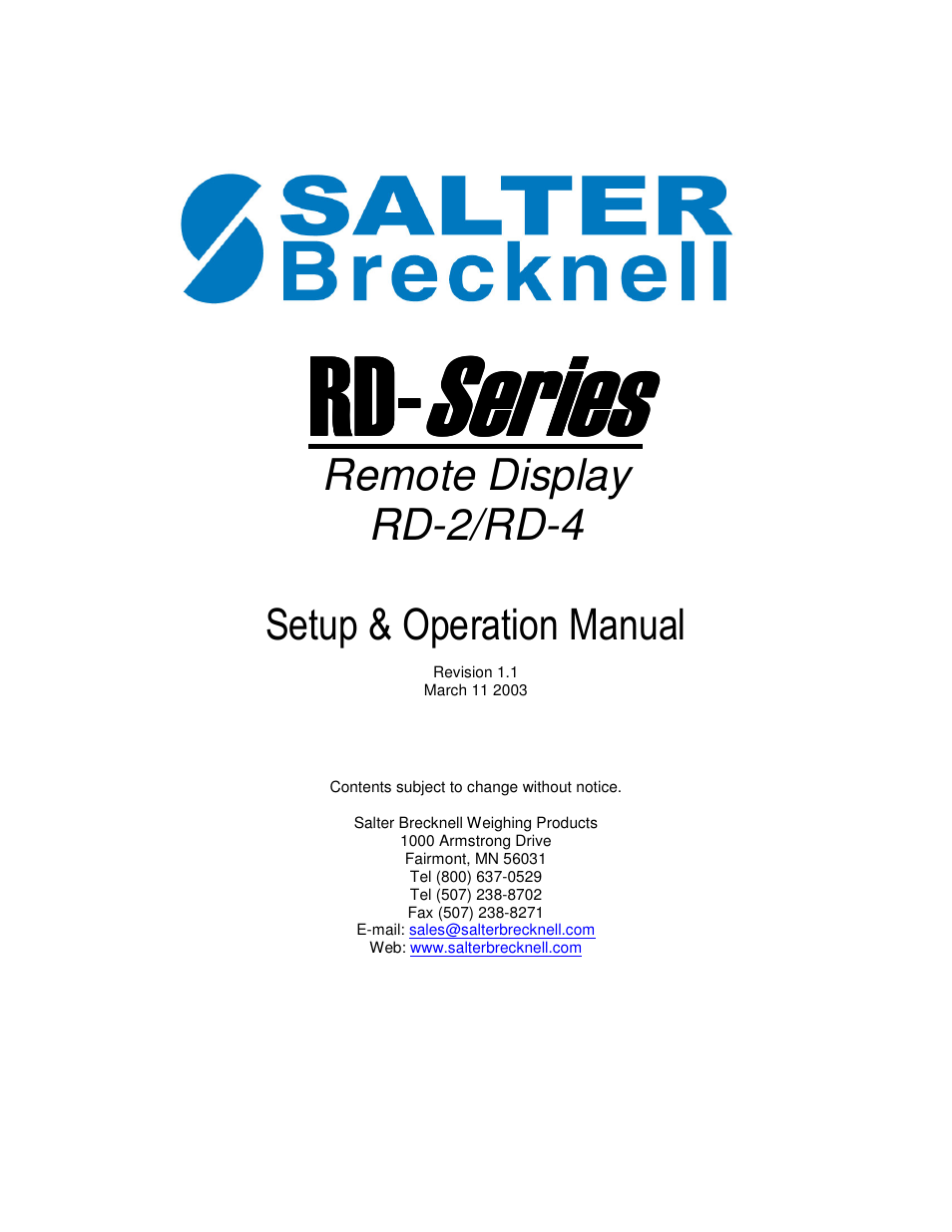 Salter Brecknell RD Series User Manual | 7 pages