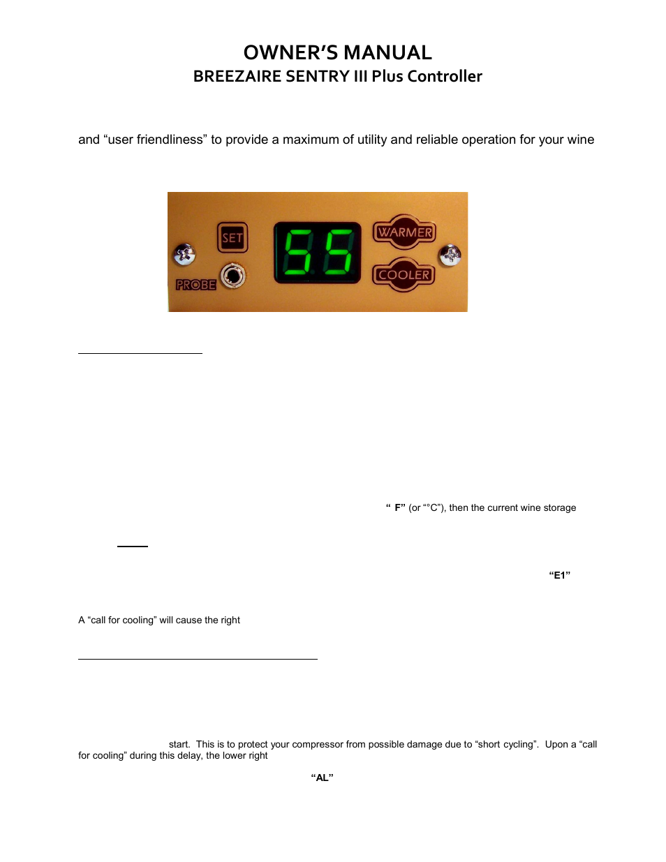 BREEZAIRE SENTRY III Plus Controller User Manual | 2 pages