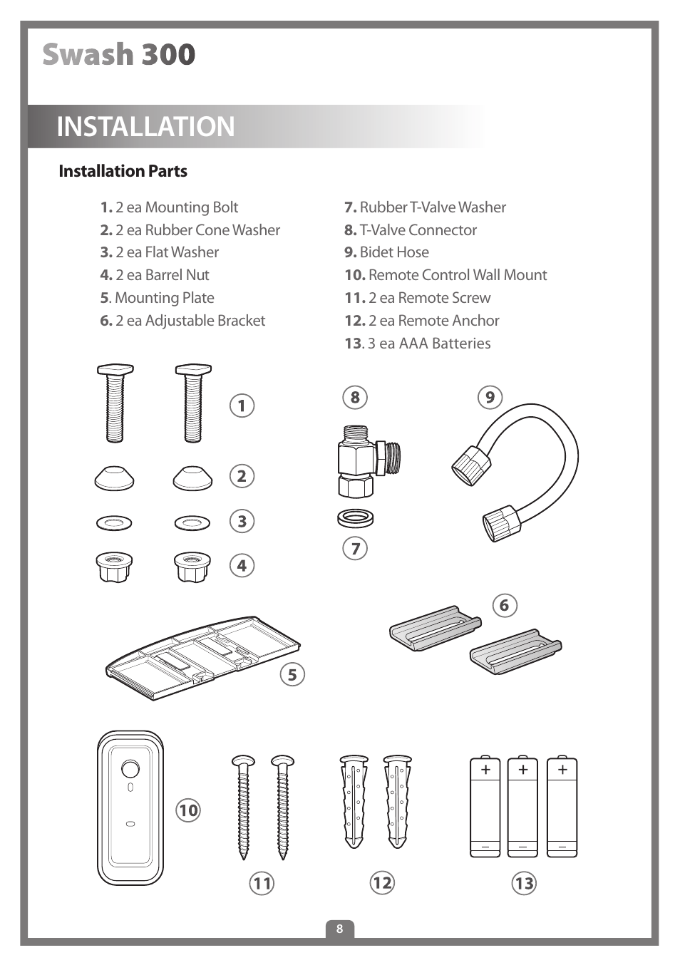 Installation | Brondell Swash 300 User Manual | Page 10 / 80