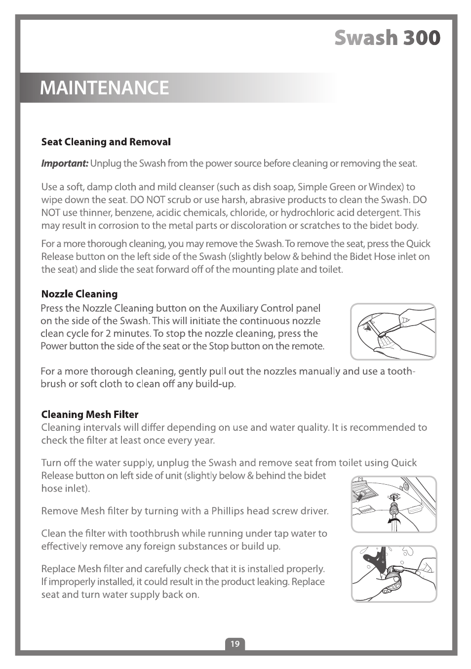 Maintenance | Brondell Swash 300 User Manual | Page 21 / 80