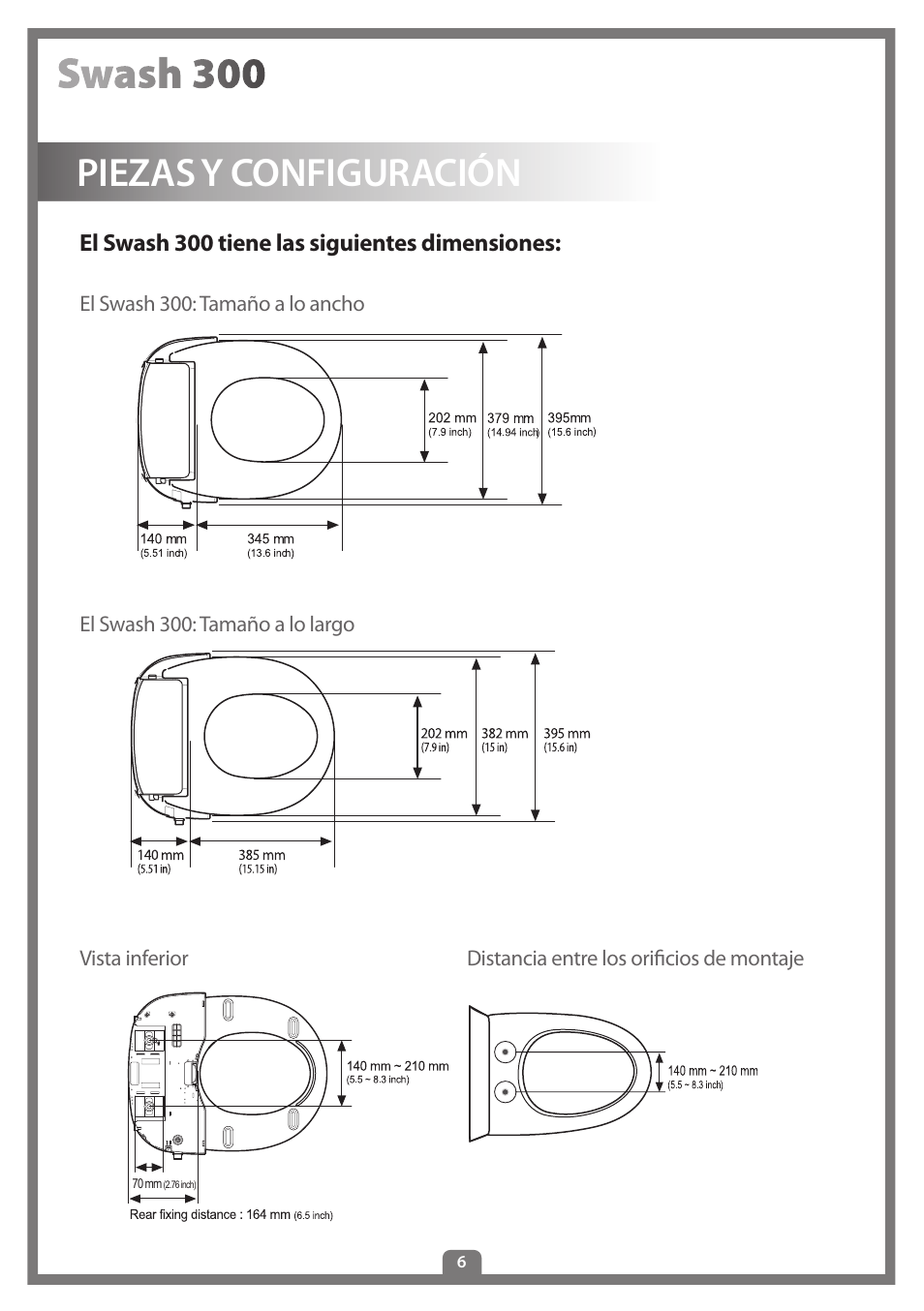 Piezas y configuración | Brondell Swash 300 User Manual | Page 60 / 80