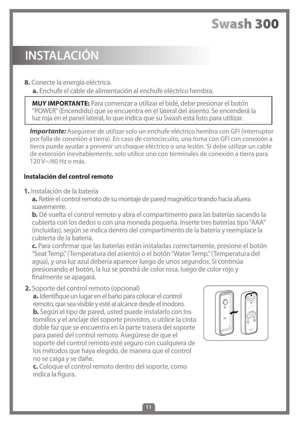 Instalación | Brondell Swash 300 User Manual | Page 65 / 80