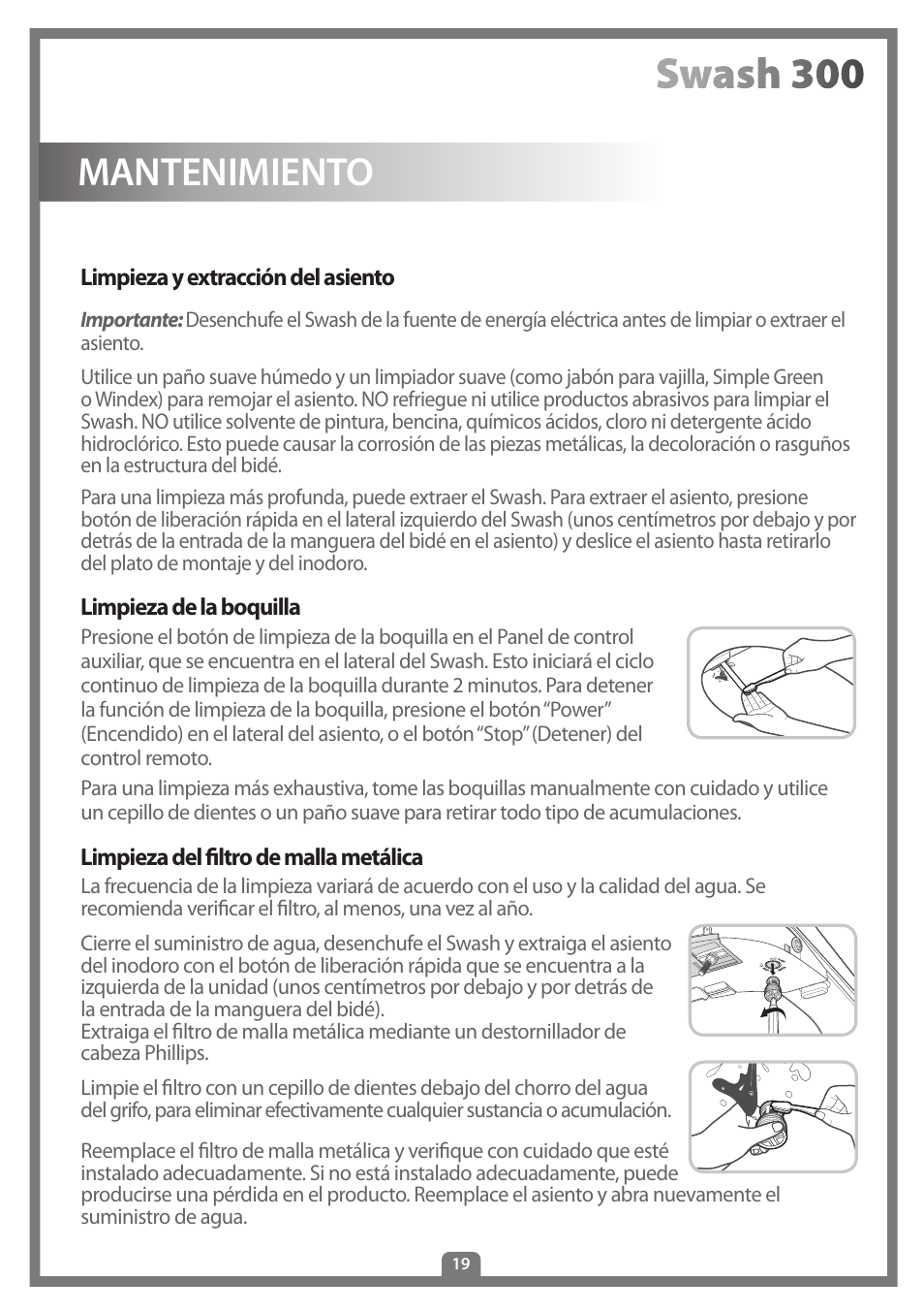 Mantenimiento | Brondell Swash 300 User Manual | Page 73 / 80