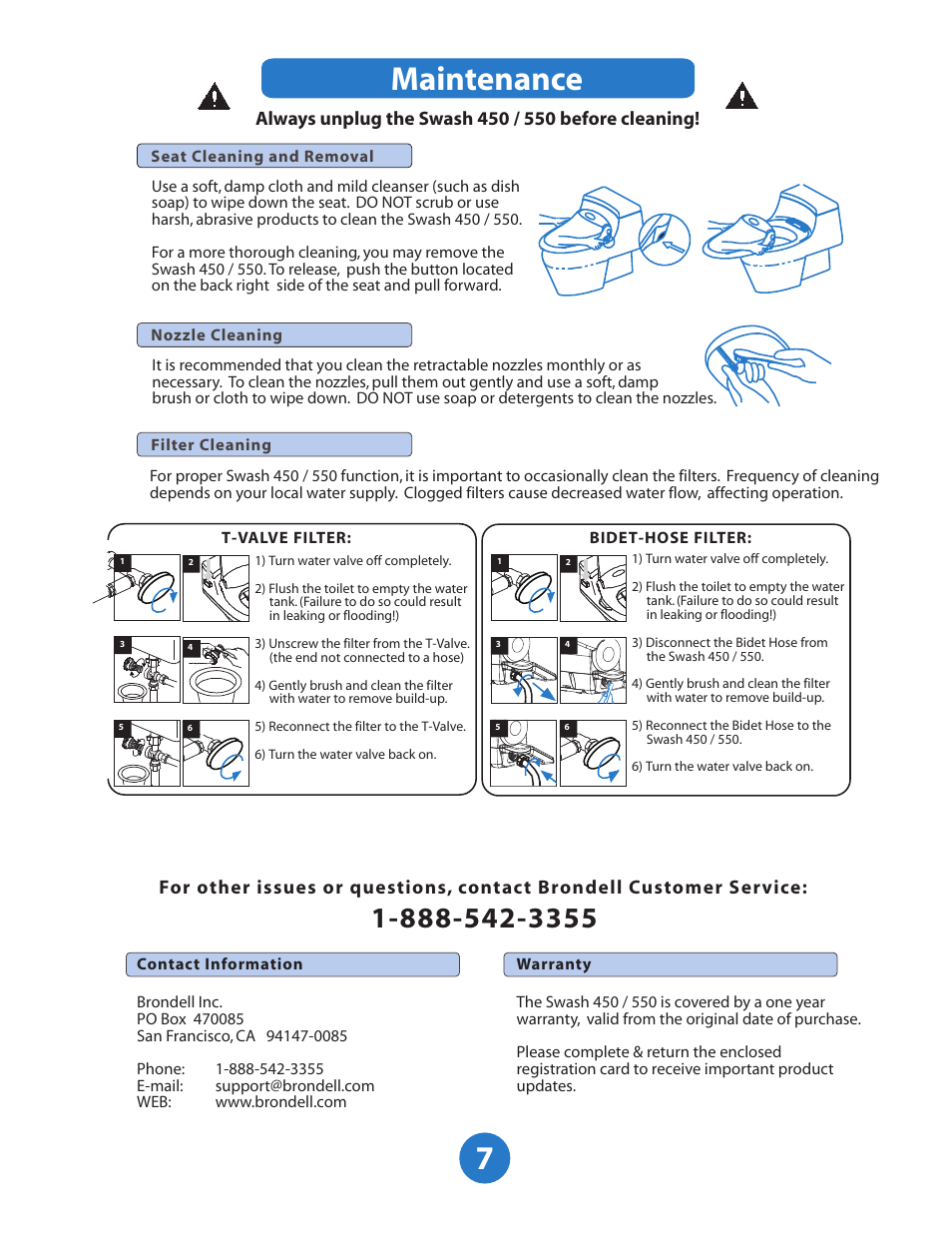 Maintenance | Brondell Swash 550 User Manual | Page 8 / 8