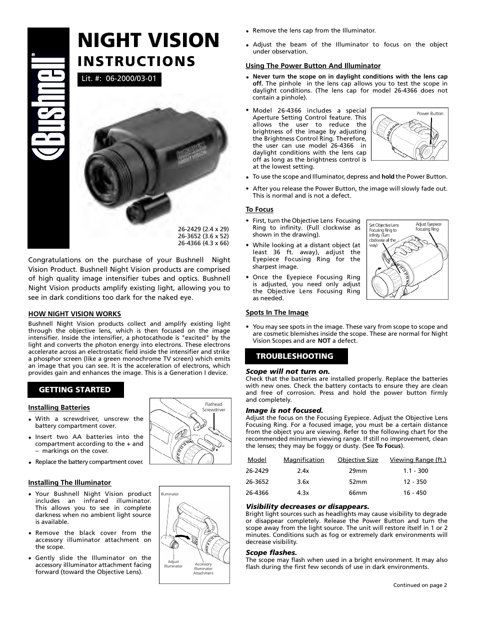 Bushnell 26-4366 User Manual | 2 pages