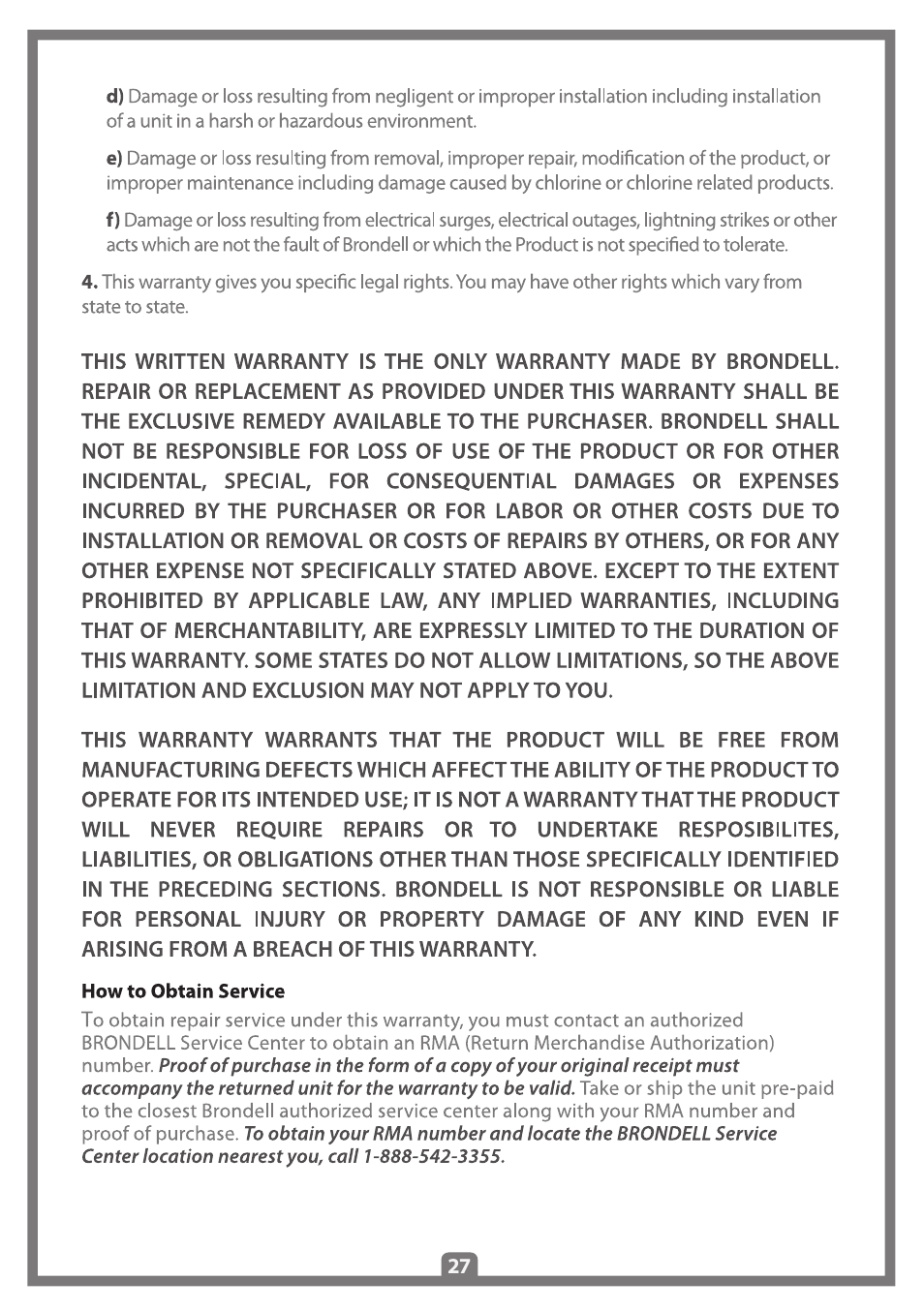 Brondell Swash 1000 User Manual | Page 29 / 32