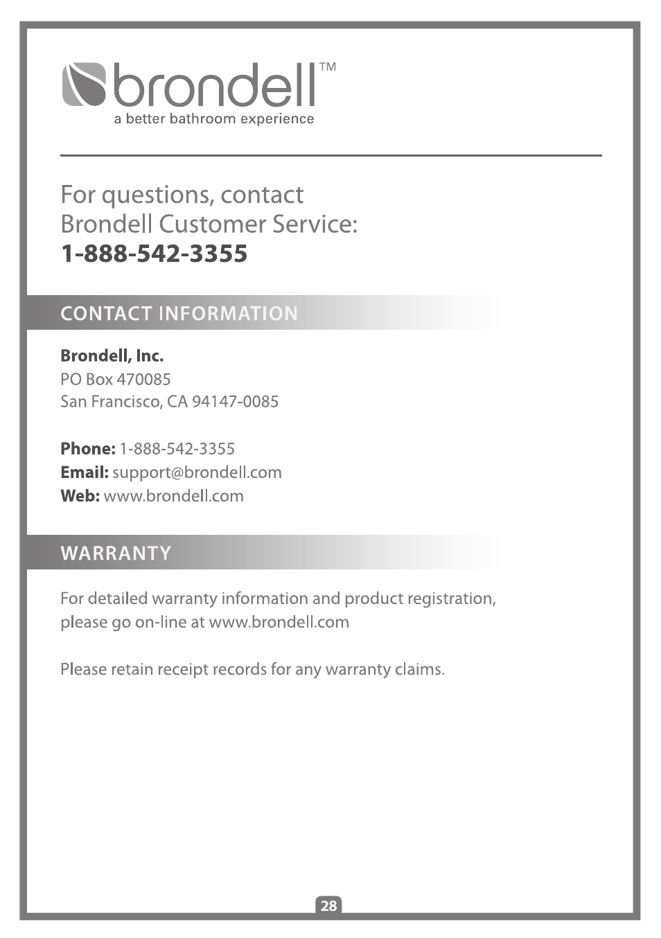 Brondell Swash 1000 User Manual | Page 30 / 32