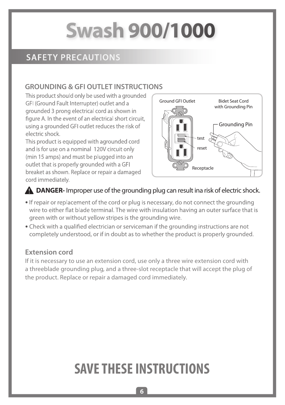 Save these instructions | Brondell Swash 1000 User Manual | Page 8 / 32
