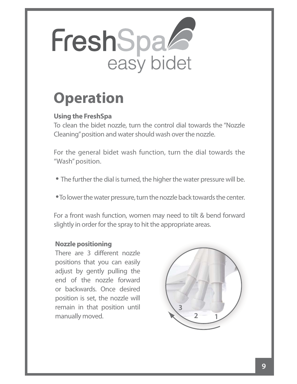 Operation | Brondell FreshSpa Easy Bidet User Manual | Page 11 / 44